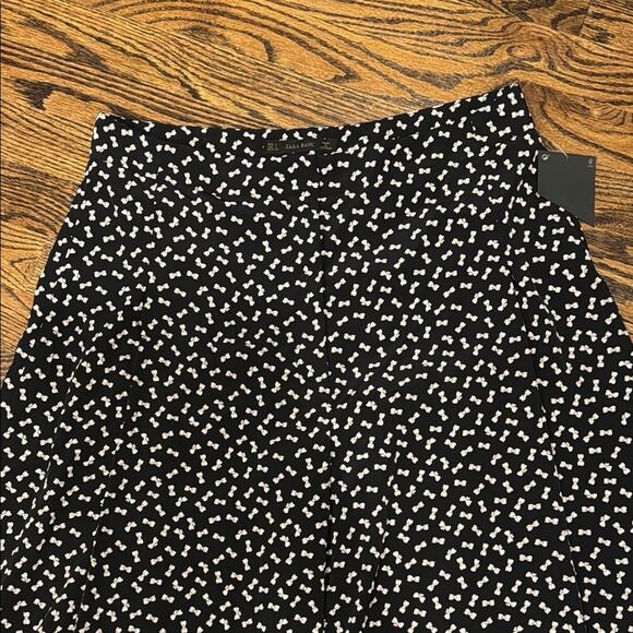 Zara Basic Sateen Black Mini Bow Wide Leg Cropped Trouser Pants Women's L NWT - Picture 3 of 5